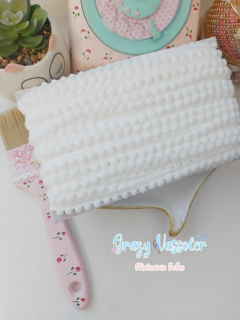 FITA POM POM GRELOT 10MM - 2 METROS Branco