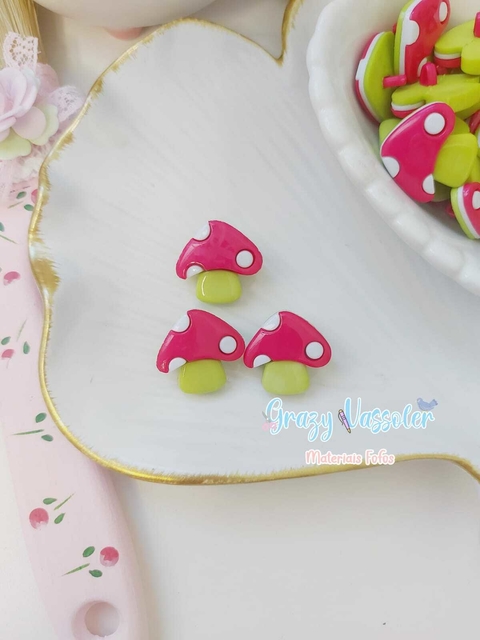 Botão Decorado Cogumelo Rosa - 10 unidades