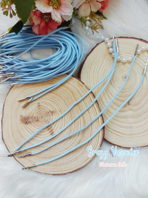 Elástico Roliço 23 cm com Ponteira de Metal - Azul Bebê