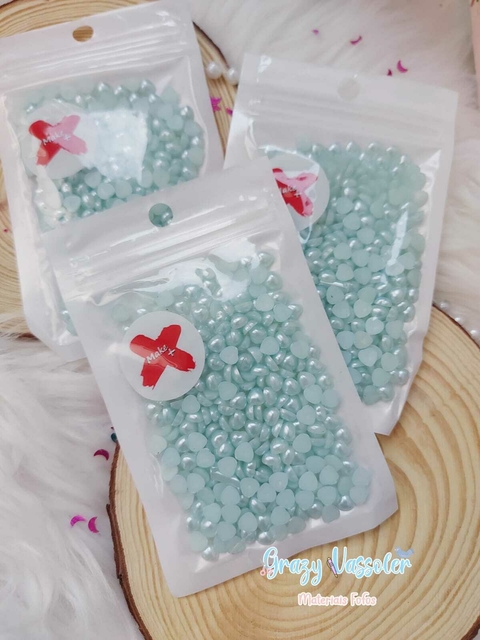 Meia Pérola Coração 6mm - Azul Perolado