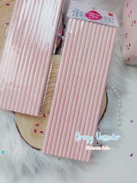 CANUDO DE PAPEL CHEVRON ROSA 6MMX200MM - 12 UNIDADES - MAKE MAIS