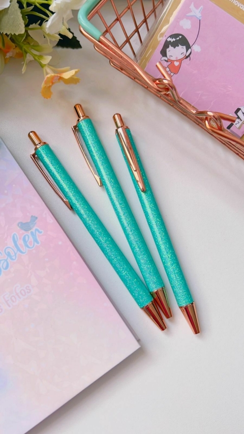 Caneta Luxo Glitter Turquesa