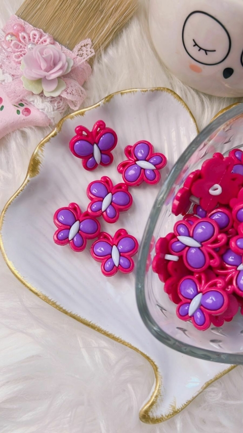 Botão Decorado Borboleta Rosa com lilás- 10 unidades