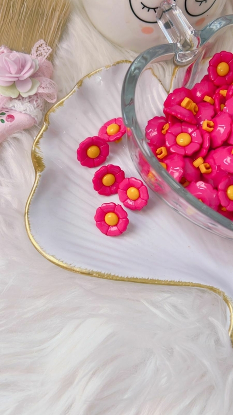 Botão Decorado Hortência Rosa - 10 unidades