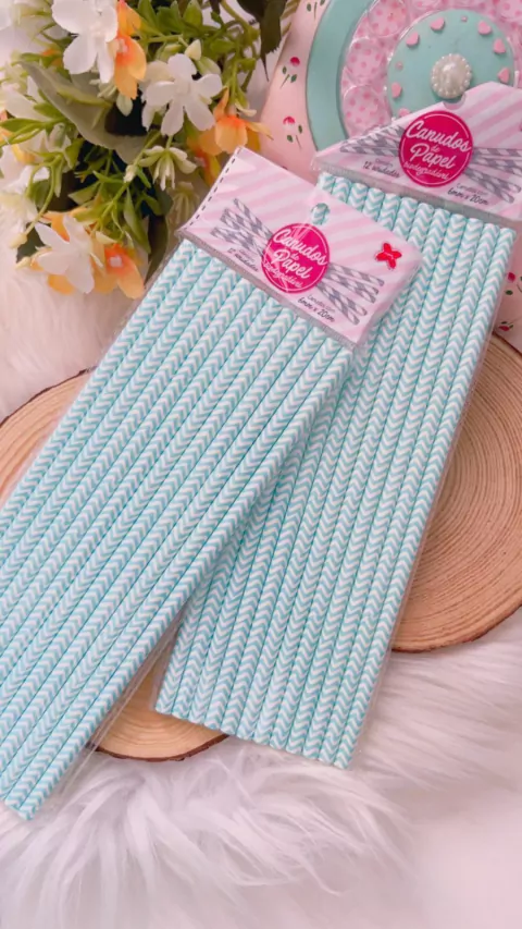 CANUDO DE PAPEL CHEVRON Azul Claro 6MMX200MM - 12 UNIDADES - MAKE MAIS