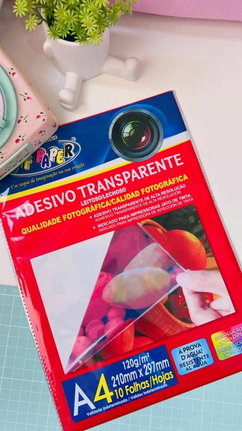 Papel Adesivo Leitoso Transparente 120g Off Paper - 10 Folhas