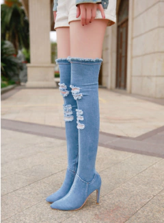 Botas Jeans Femininas Acima da Coxa, Bota de Jeans de Salto Alto Ashiley. - Clube das Coisas - Tudo para Você ficar mais Linda e Sexy