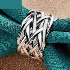 Anel de Prata 925 Tecelagem Regulável Moda Unissex.