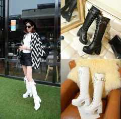 Bota Cano Alto de Cadarço e Fivela com Salto Quadrado Total Conforto Lara. - Clube das Coisas - Tudo para Você ficar mais Linda e Sexy