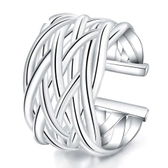 Anel de Prata 925 Tecelagem Regulável Moda Unissex.