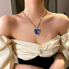 Colar Titanic de Strass com Coração Grande Azul coração do oceano.