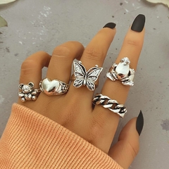 Conjunto de Anéis Prateados Lee Super Tendência, Kit de Anéis Blogueirinhas.