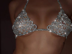 Sutiã Joias para o Corpo Sutiã Olho Grego Malha de Cristal Sexy de Strass Emmy.