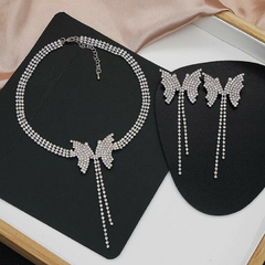 Conjunto Becker Colar e Brinco de Borboleta de Luxo, Conjunto Coleira Gravatinha.