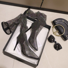 Bota de malha com cristal brilhante Sensual, Bota Cano Longo com Cristal Cris. - loja online