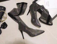 Bota de malha com cristal brilhante Sensual, Bota Cano Longo com Cristal Cris. na internet