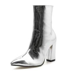 Bota Estilo Couro metalizado Salto alto Quadrado Ashiley. - loja online