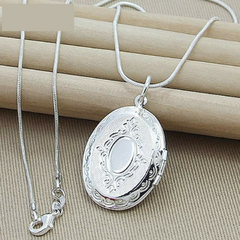 Colar Relicário Oval de Prata 925, Colar Haley de Colocar Foto.