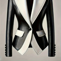 Blazer de Couro PU Ursime Formal Contrastante com Lapela e Pala Black Elegante na internet