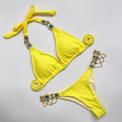 Conjunto de Biquíni sexy com detalhes em Pedrinhas brilhantes, Biquíni com duas peças.