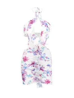 Vestido curto colado com babado decotado Alice.