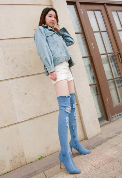 Botas Jeans Femininas Acima da Coxa, Bota de Jeans de Salto Alto Ashiley. na internet
