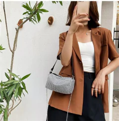 Bolsa Quadrada Brilhante, Bolsa Feminina de Ombro, Bolsa Pequena Estilo Strass.