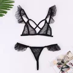 Conjunto de Lingerie sexy Anne com Renda e Babado erótico.