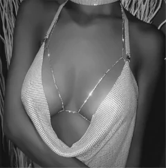 Colar body chain de strass, Sutiã joia de corpo de strass Elena. - Clube das Coisas - Tudo para Você ficar mais Linda e Sexy
