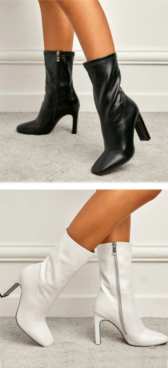 Bota de couro cano curto de zíper Ankle Boot com Bico fino e Salto Quadrado Barbara. na internet