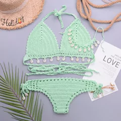 Conjunto de Biquíni Concha de Crochê com Corla, Biquíni sexy Cassya.