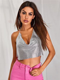 Top Cropped com Lantejoulas Strass Gola V sensual Mary. - loja online