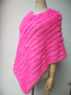 Poncho Rihanna Elegante de Pele de Coelho Xale.