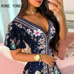 Vestido Elegante Estampa Floral com Decote em V. - comprar online
