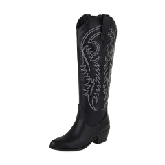 Bota Retrô de Cowboy Feminina Bordada Slip-On Salto Grosso Rayka. - loja online