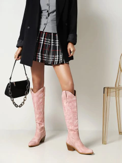 Imagem do Bota Retrô de Cowboy Feminina Bordada Slip-On Salto Grosso Rayka.