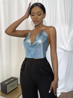 Top Cropped com Lantejoulas Strass Gola V sensual Mary. na internet