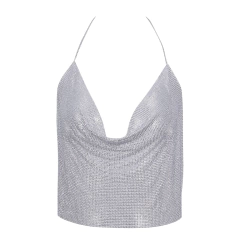 Top Cropped Celebridade Lantejoulas Strass Decote em V. - loja online