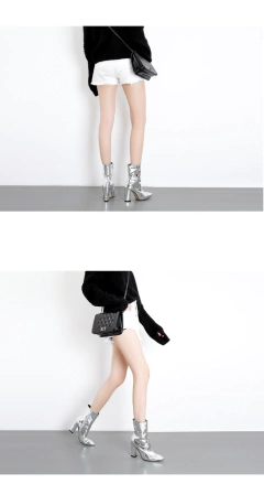 Imagem do Bota Estilo Couro metalizado Salto alto Quadrado Ashiley.