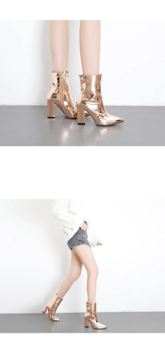 Bota Estilo Couro metalizado Salto alto Quadrado Ashiley. - loja online