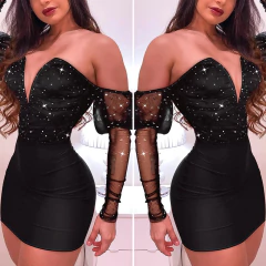 Imagem do Vestido com Manga Princesa Brilhante e Decote em V, Vestido Elegante, Vestidos.