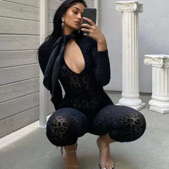 Macacões Sensuais Hilary com Estampa de Leopardo Transparente, Macacão sexy. na internet