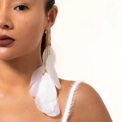 Brinco Longo de Pena, Brinco Moderno de Pena Grande Emma. - loja online