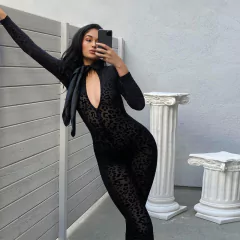 Macacões Sensuais Hilary com Estampa de Leopardo Transparente, Macacão sexy. na internet