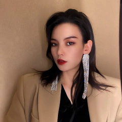 Brinco Longo de Strass para Festa, Brinco Estilo Jade Picon com Cascata Victoria. - comprar online