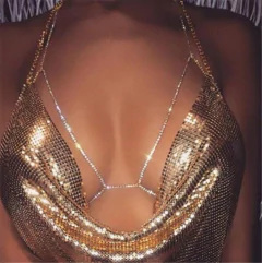 Colar body chain de strass, Sutiã joia de corpo de strass Elena.
