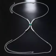 Colar de Corpo Body Chain Blogueira Verão Luxo Cristal Verde Madison.