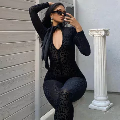 Macacões Sensuais Hilary com Estampa de Leopardo Transparente, Macacão sexy. - loja online
