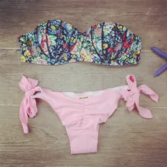 Conjunto de biquíni tomara que caia, Biquíni de amarrar elegante, Biquíni sexy, Moda praia.