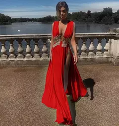 Vestido Sexy com Grande Fenda Lateral e Decote em V para Reveillon Ano Novo Rebeca - loja online